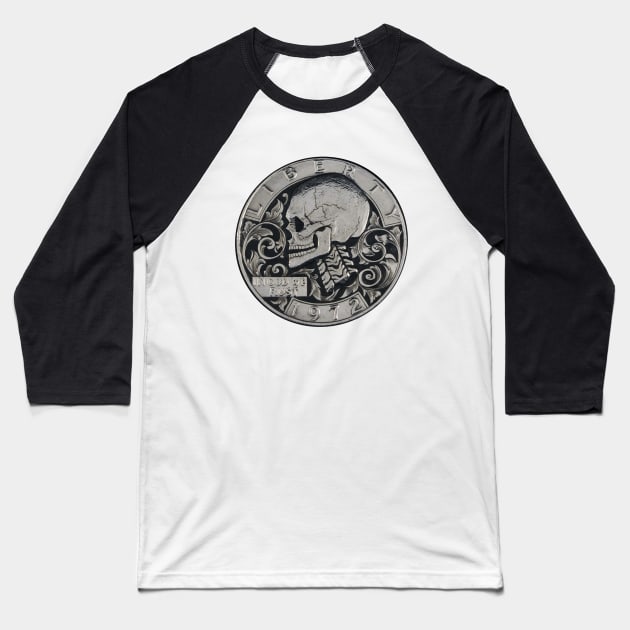 Skull Coin Baseball T-Shirt by MitchelMartin